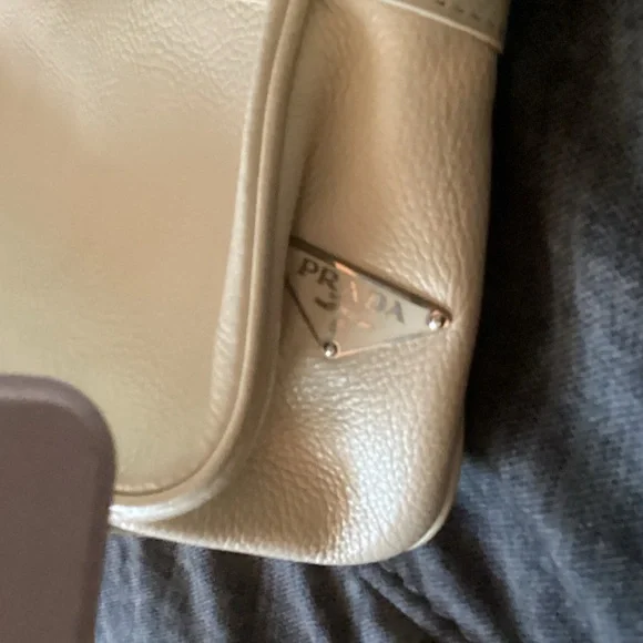 Prada Ivory Leather Shoulder Bag with Silver Buckles - Picture 8 of 15